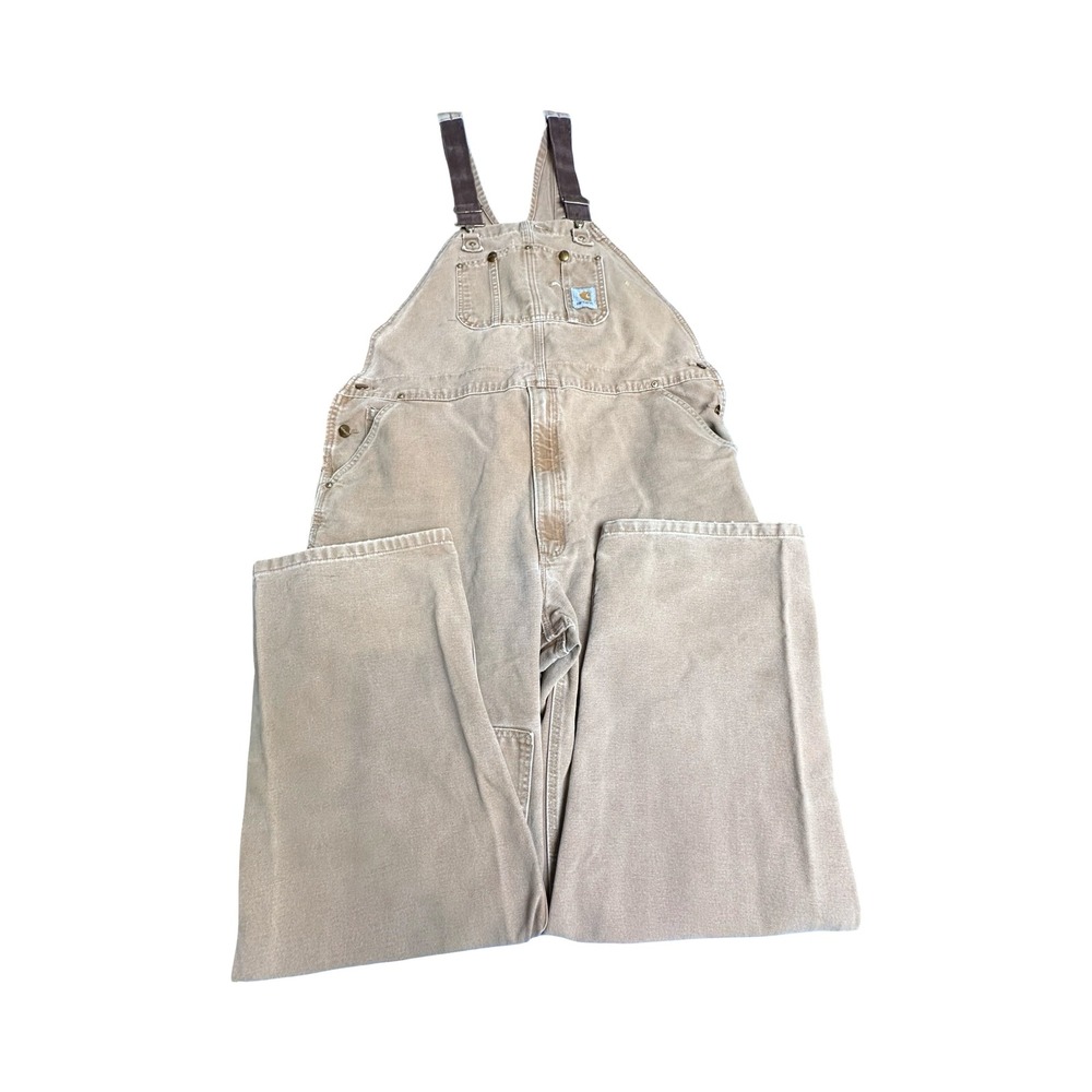 Carhartt Overalls Mens 44 Brown Double Knee Duck Canvas Distressed Western - Picture 1 of 10